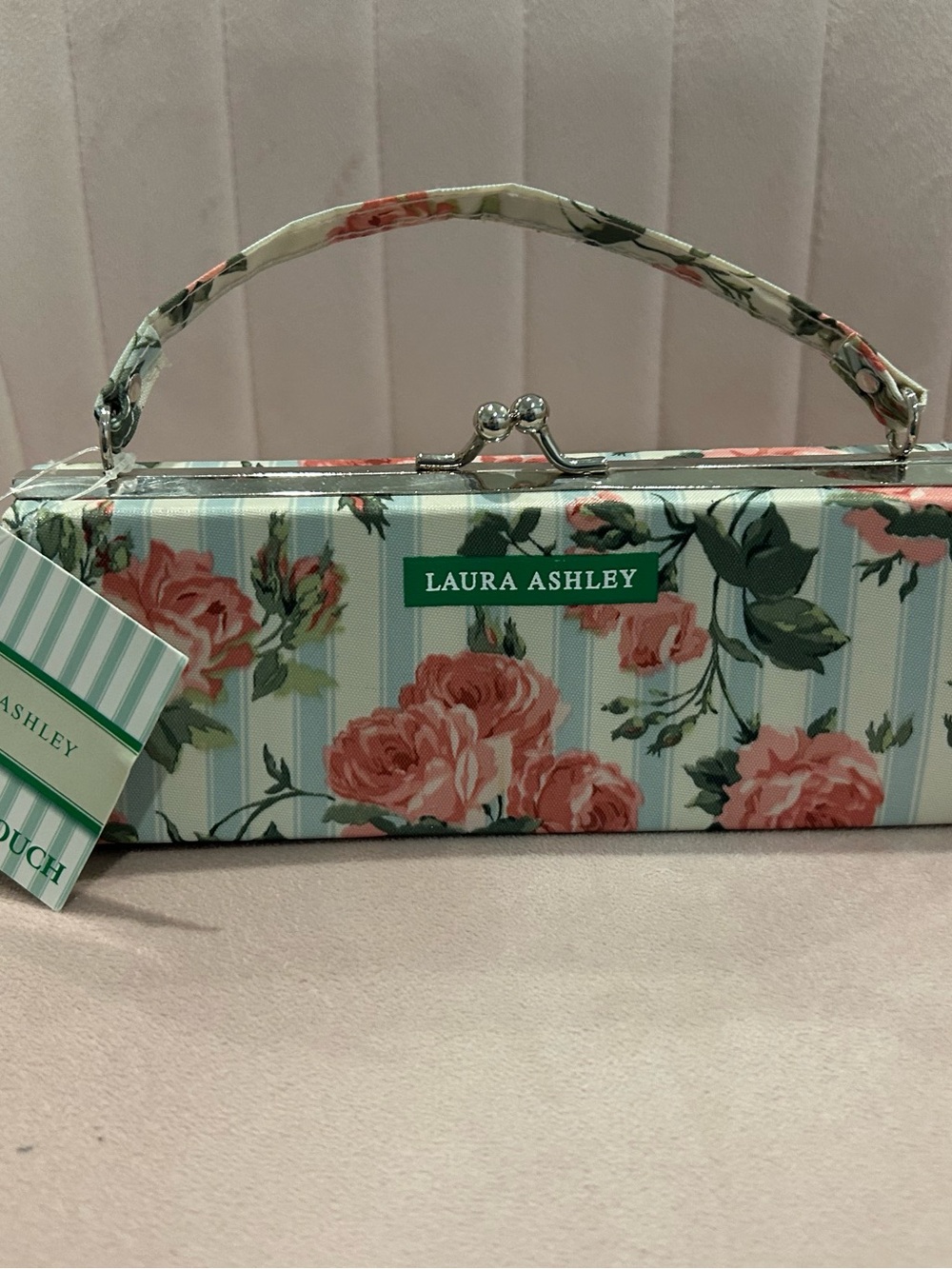 NWT Laura Ashley Floral Rose Top-Handle “Pencil Case” Clutch Pocketbook Purse